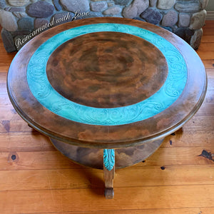 Boho Coffee Table ~ in copper patina & rusted iron